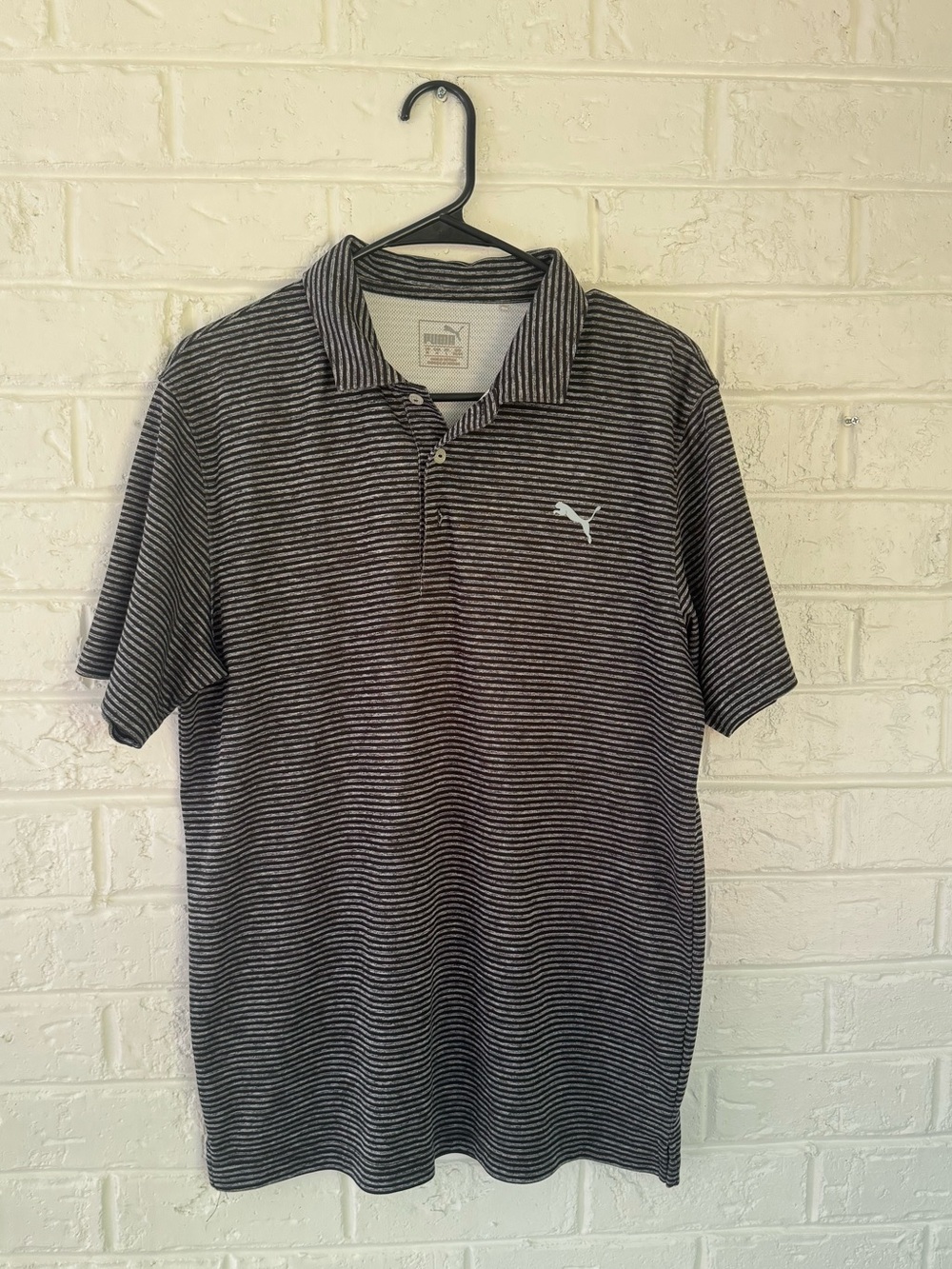 Puma Men’s Striped Polo Shirt - Black & Gray